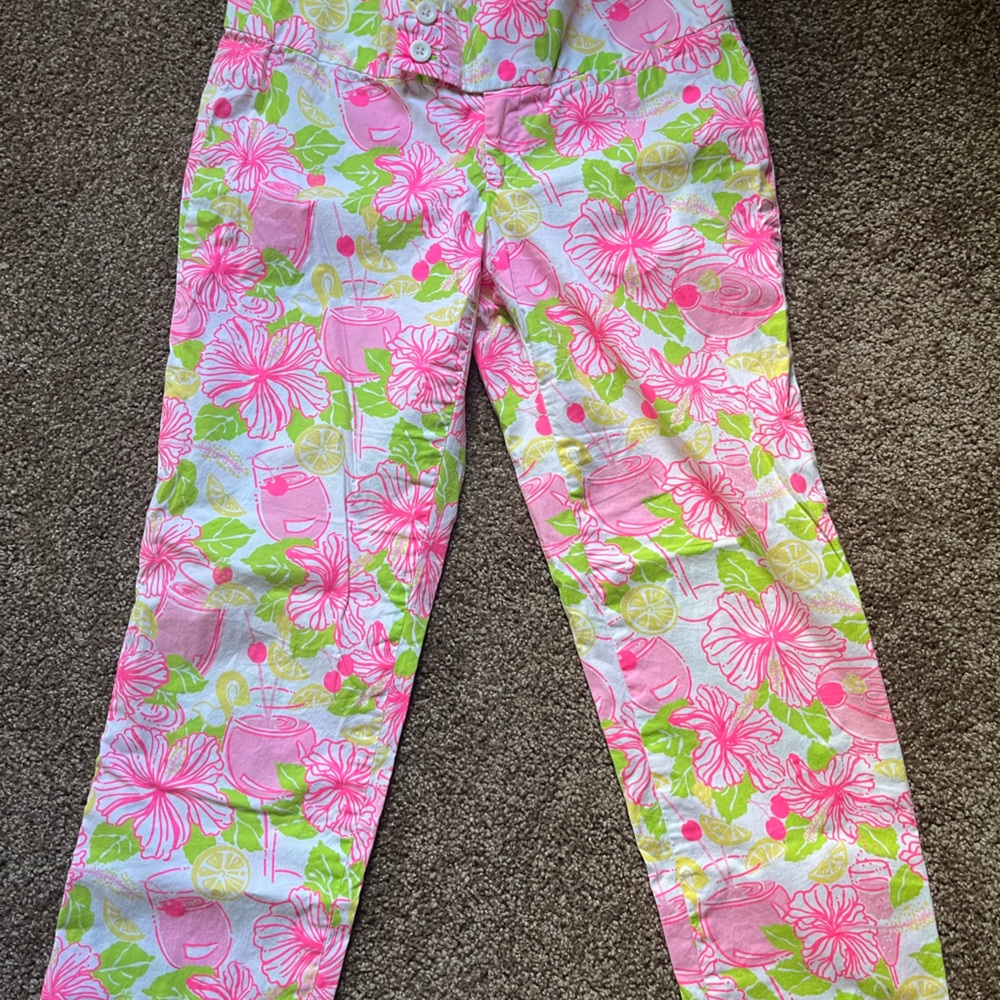 Lilly Pulitzer Pink and Green Floral Capri Pants